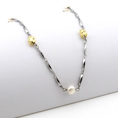 Collana in acciaio con pepite e perle d'acqua dolce