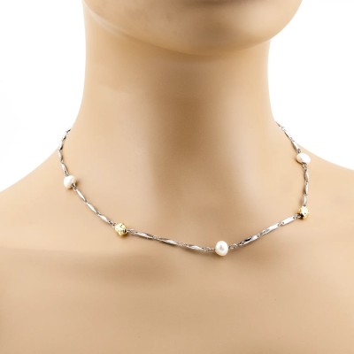 Collana in acciaio con pepite e perle d'acqua dolce