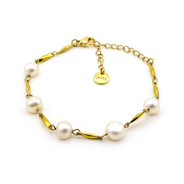 Bracciale in acciaio dorato con perle d'acqua dolce