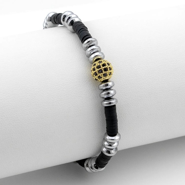 Zoppi jewels|Bracciale Uomo in acciaio e argilla nera con sfera dorata|21,00 €