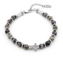 Bracciale in acciaio con pietre dure grige e charm croce