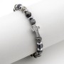 Bracciale in acciaio con pietre dure grige e charm croce