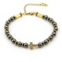 Zoppi Jewels|Bracciale in acciaio dorato con ematite nera e charm croce