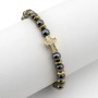 Zoppi Jewels|Bracciale in acciaio dorato con ematite nera e charm croce