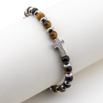 Zoppi jewels|Bracciale in acciaio con pietre occhio di tigre e charm croce|26,00 €