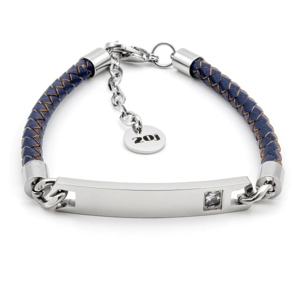 Zoppi Jewels:Bracciale in cuoio blu con targhetta in acciaio:28,00 €