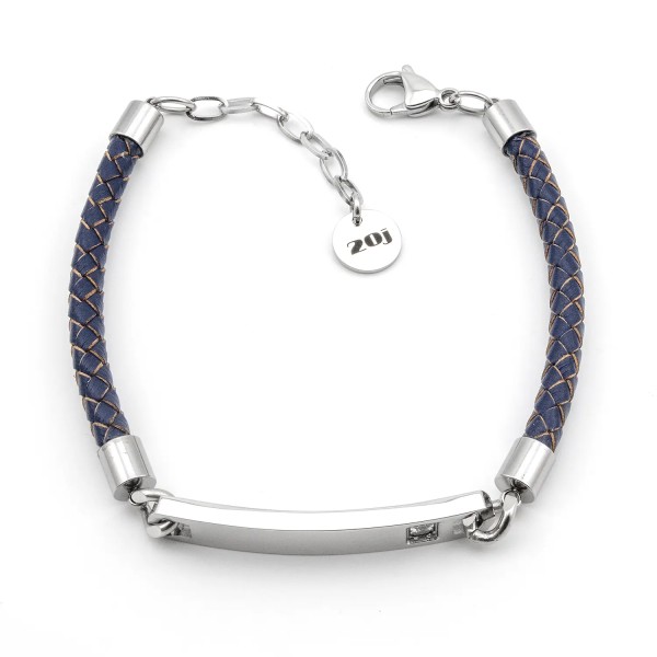 Zoppi Jewels:Bracciale in cuoio blu con targhetta in acciaio:28,00 €
