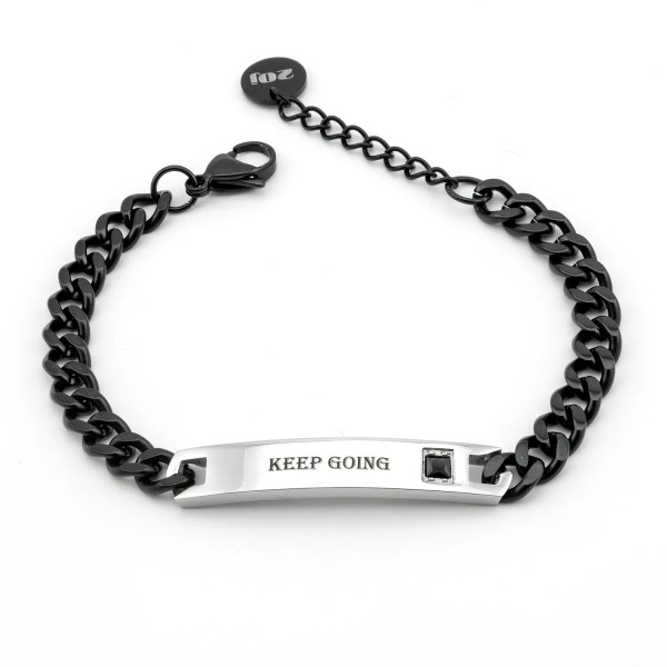 Zoppi Jewels|Bracciale in acciaio nero con targhetta incisa "Keep Going"