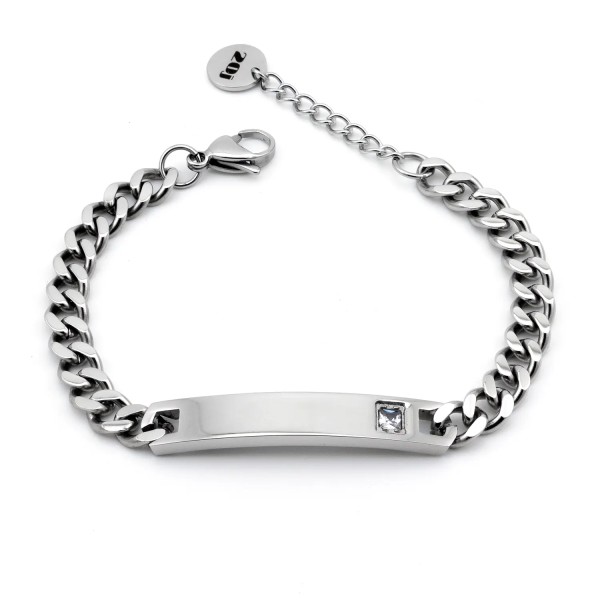 Zoppi Jewels:Bracciale a catena groumette in acciaio con targhetta
