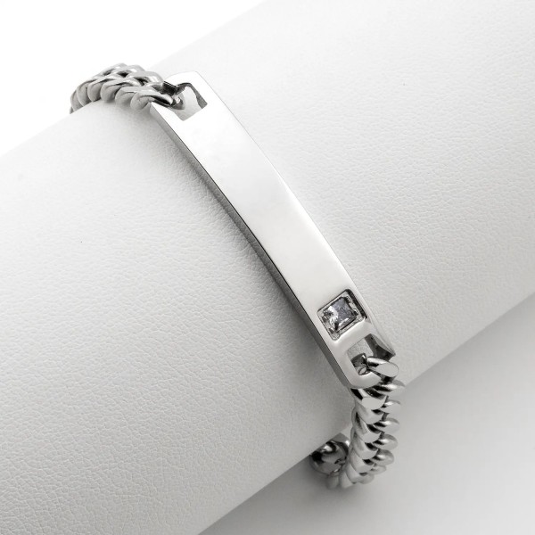 Zoppi Jewels:Bracciale a catena groumette in acciaio con targhetta