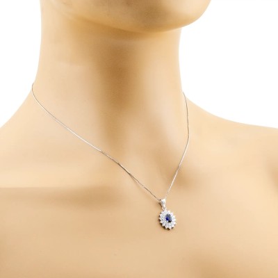 Collana con ciondolo con pietra blu zaffiro in argento 925