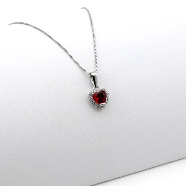Collana con cuore rosso rubino in argento 925