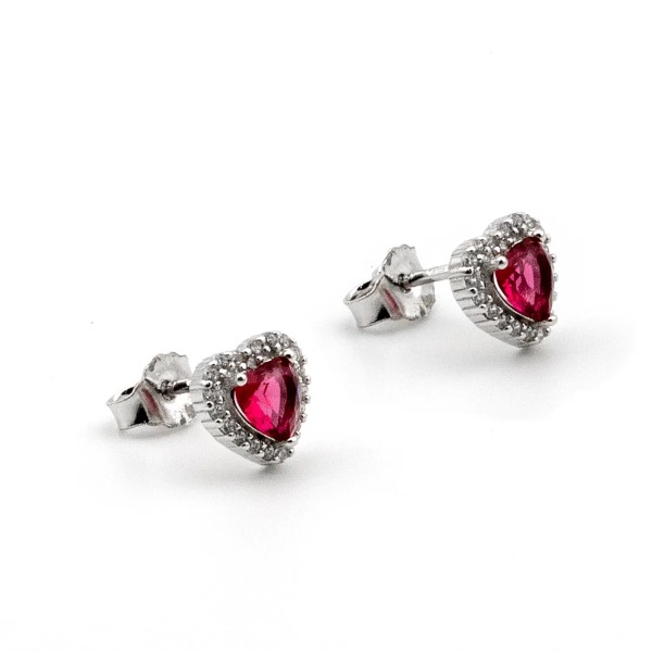 Orecchini a cuore rosso rubino in argento 925